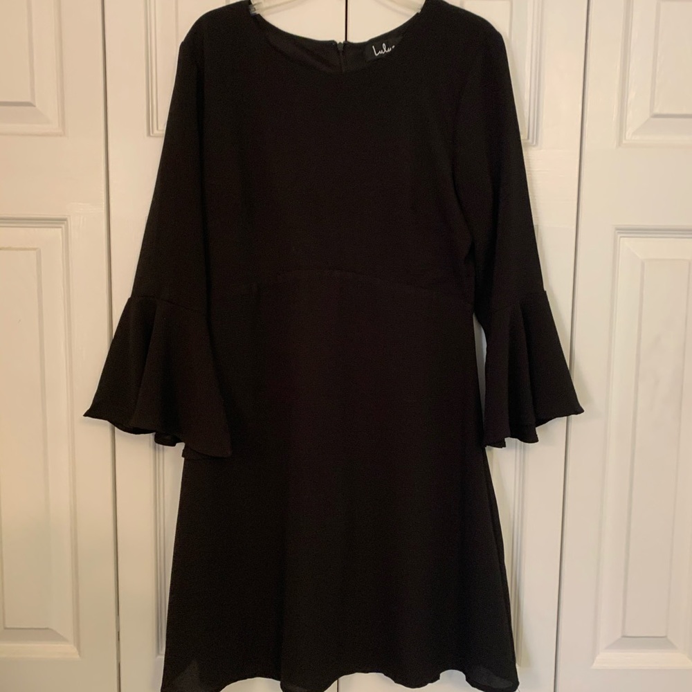 Lulu’s black bell sleeve mini dress